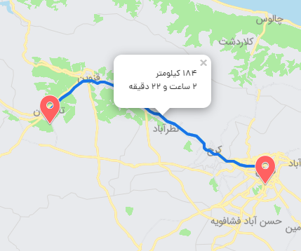 مسافت تهران به تاکستان