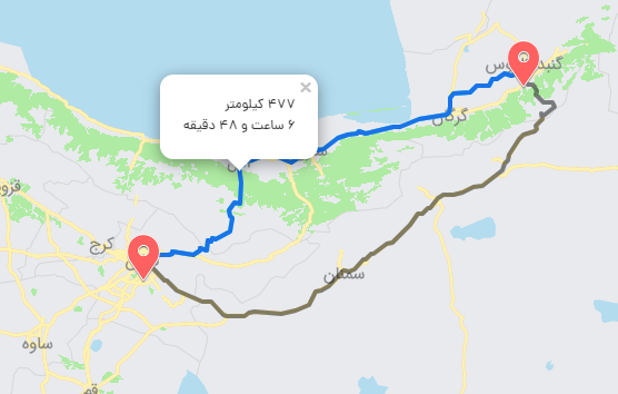 مسیر حمل بار گنبد کاووس - تهران