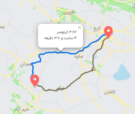 مسیر ملایر - تهران