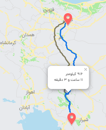 مسیر باربری کازرون - تهران