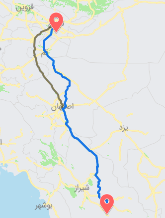 مسافت حمل بار فسا - تهران